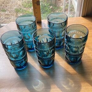 MCM King's Crown Indiana Tiara Smokey Imperial Blue 12 oz Set of 5 Tumblers